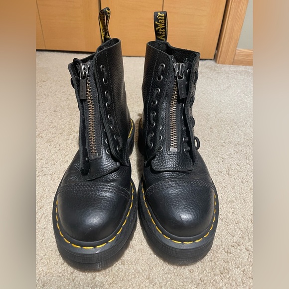 Women’s Dr. Martens Sinclair Black Leather Combat Boots with Yellow Stitching - Picture 4 of 7